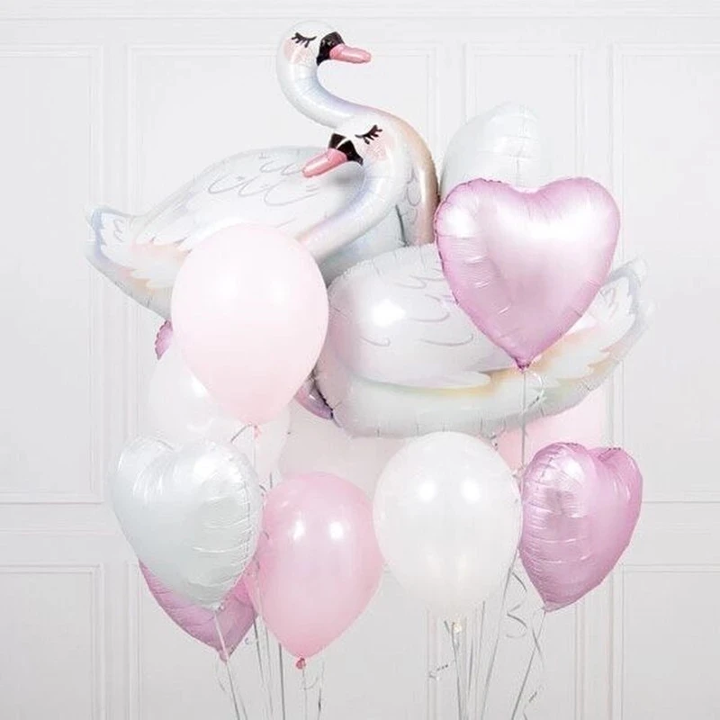 

10Pcs Big White Elegant Swan Balloons Round Swan Foil Balloon Birthday Party Sweet Decor Heart Latex Helium Globos Kids Toy