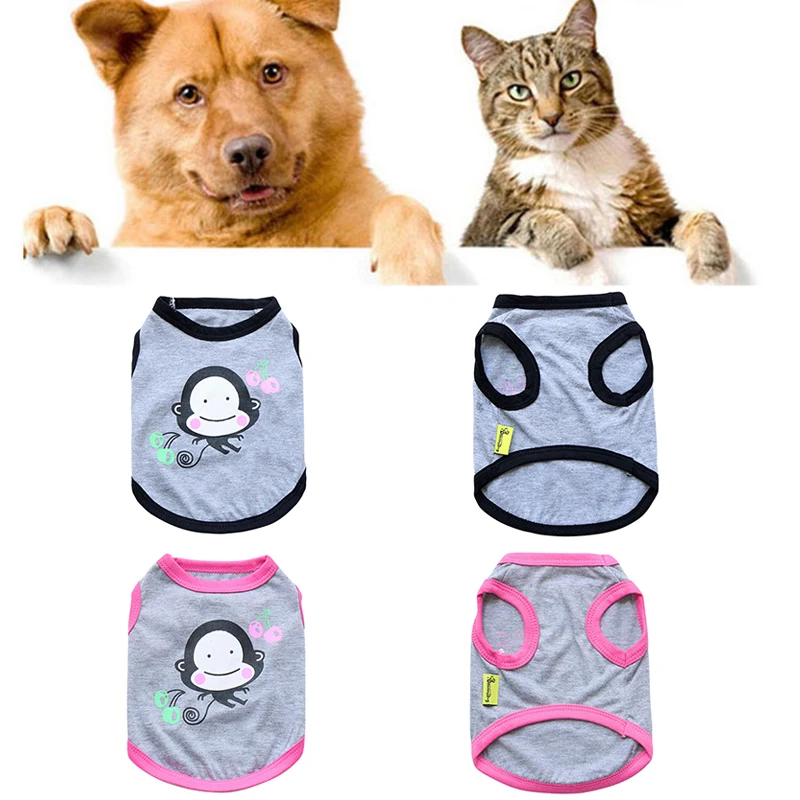 

1Pcs Summer Cute Dog Vest Breathable Cherry Monkey Print Pet Vest 100% Cotton Pet Clothes For Small Medium Dog Clothing