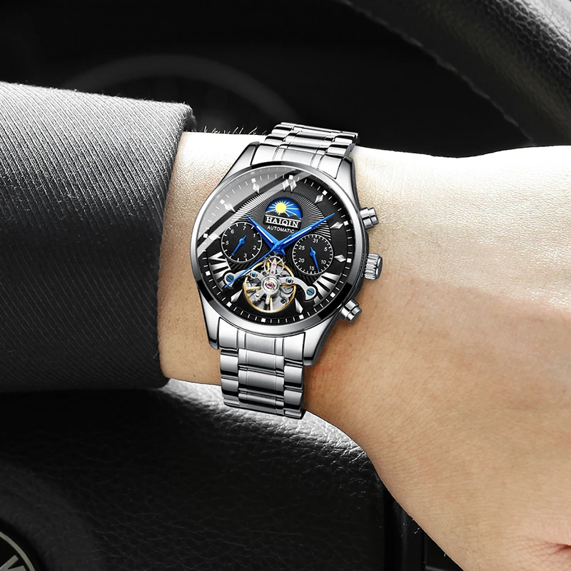 Часы наручные HAIQIN Мужские автоматические брендовые Роскошные Механические