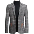 Мужской брендовый Блейзер, оригинальный пиджак в клетку, облегающий теплый пиджак, пальто для мужчин