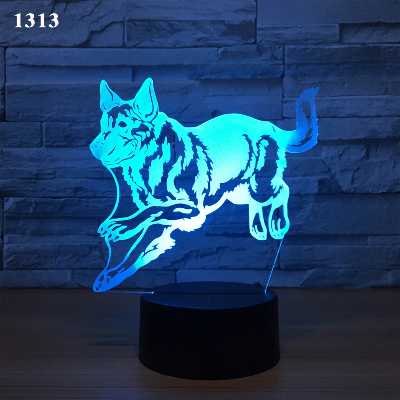 3D животное ночник светодиодный Леопард собака волк настольная лампа домашний