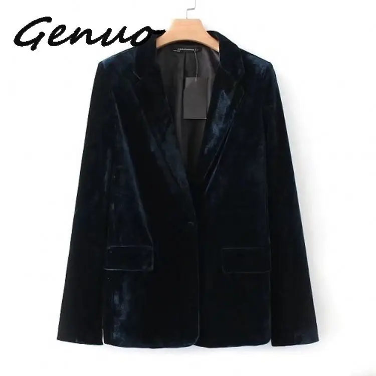 Шикарный темно-зеленый бархатный OL пиджак на одной пуговице женские костюмы с