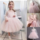 Цветочные платья для девочек, свадебные платья для выпускного, осенняя одежда для детей, платье принцессы, платье в горошек с бантом, рождественское платье для девочек