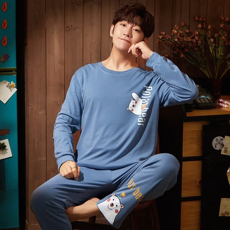 

Sleep Set Nightgown Cotton Men Sleepwear Autumn New Pajamas Suit Nightwear Long Sleeve Intimate Lingerie Male Home Clothing
