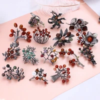 farlena jewelry natural stone tree brooches for women vintage red green stone pendant pin brooch