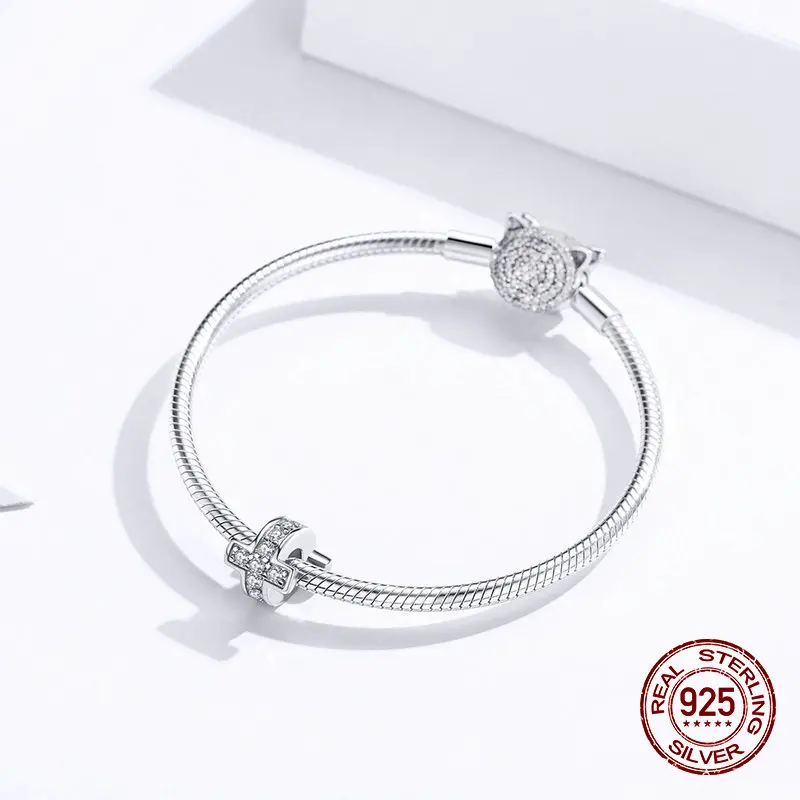 Женский браслет из серебра 925 пробы с блестящими прозрачными фианитами