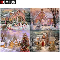 HOMFUN Rhinestone Painting Crystal Decor Diy Diamond Painting Christmas Winter House Cross Stitch Pattern Diamond Embroidery