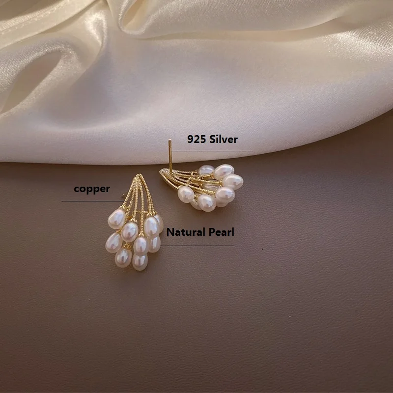 

2021Natural Freshwater Pearl Earrings 925 Sterling SIlver Drop Earrings For Women Jewelry Fashion Wedding Gift