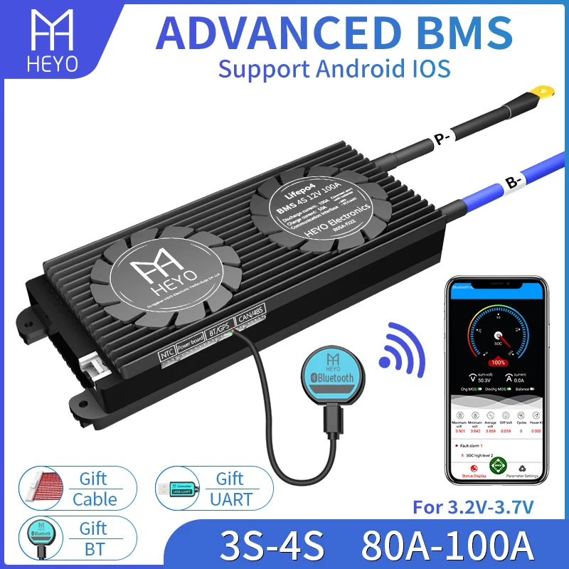 Умный USB UART RS485 Bluetooth Номинальный 3 2 V 12V Батарея инвертор 3S 4S Li Ion LiFePO4 литий железо