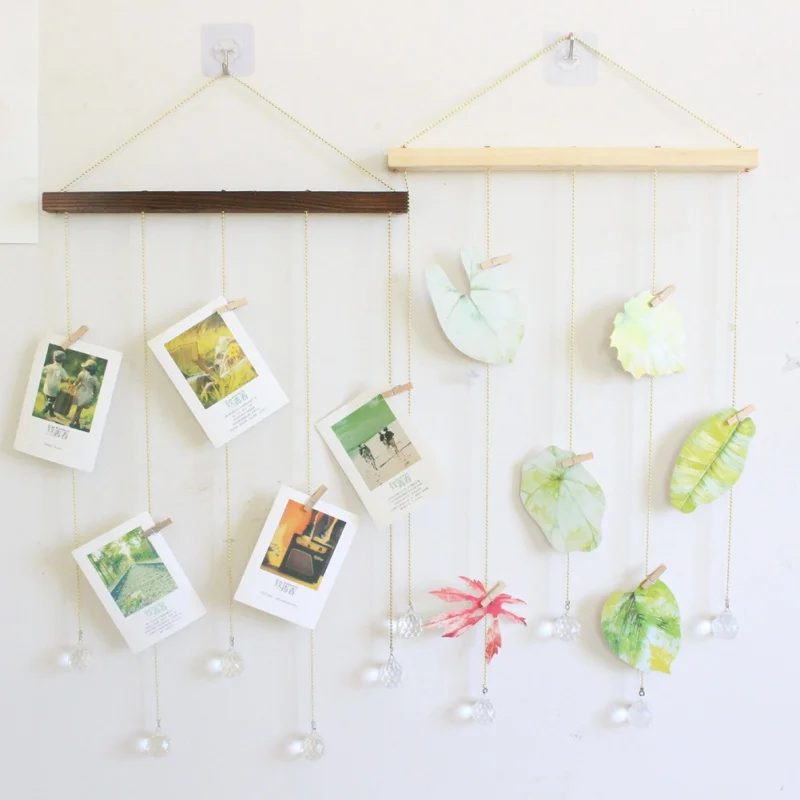 New Wooden Stick Hanging Photo Display Macrame Wall Pictures Organizer Home Decor with Wood Clips and Post Cards ll | Дом и сад