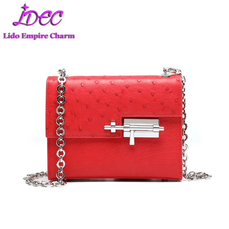 

2021 new tide chain one-shoulder cross-body bag small square bag fresh and sweet ostrich skin makeup charter gun bag