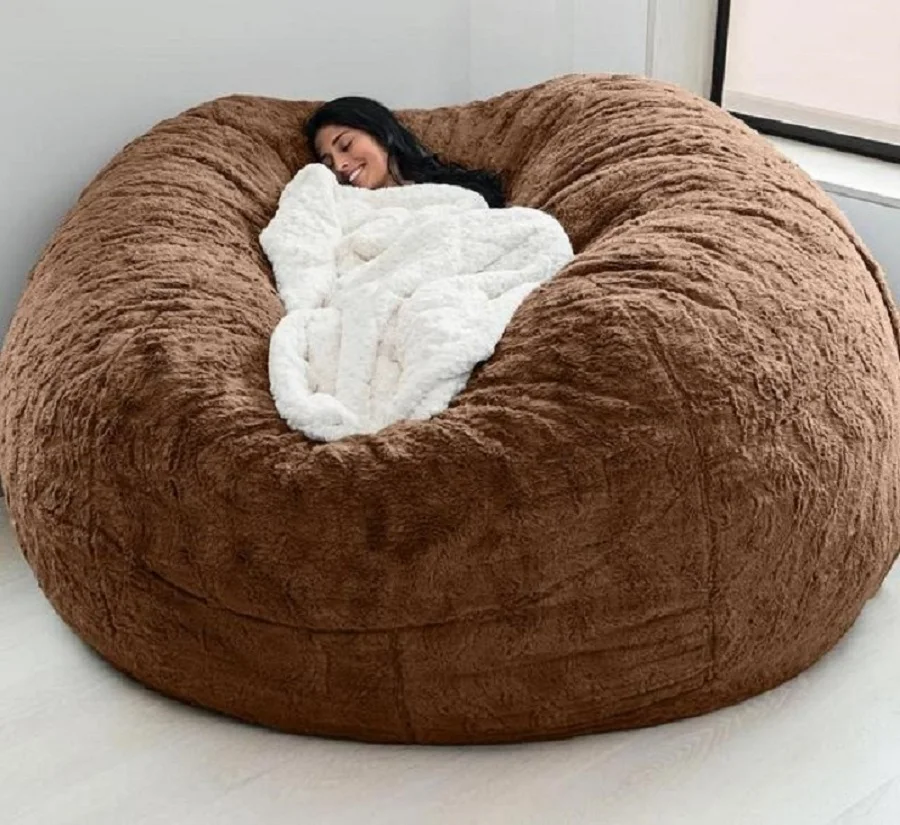 

2021 Dropshipping 7ft Giant Fur Bean Bag Cover Big Round Soft Fluffy Faux Fur BeanBag Lazy Sofa Bed Coat Living Room Furniture