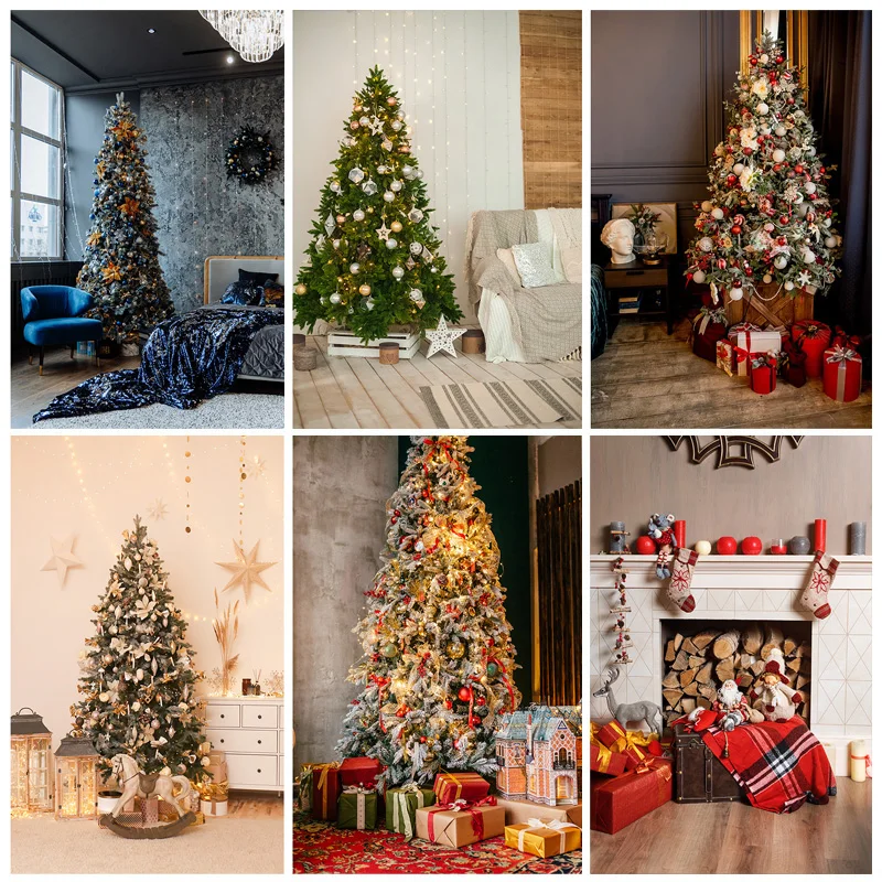 

SHENGYONGBAO Art Fabric Fireplace Christmas Tree Photography Background Child Backdrops For Photo Studio Props 21524JPW-02