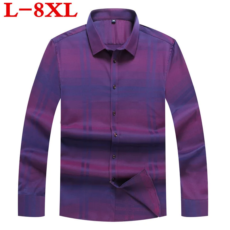 8XL 7XL 6XL плюс размер хлопок Весна Осень Свободный крой повседневные рубашки с