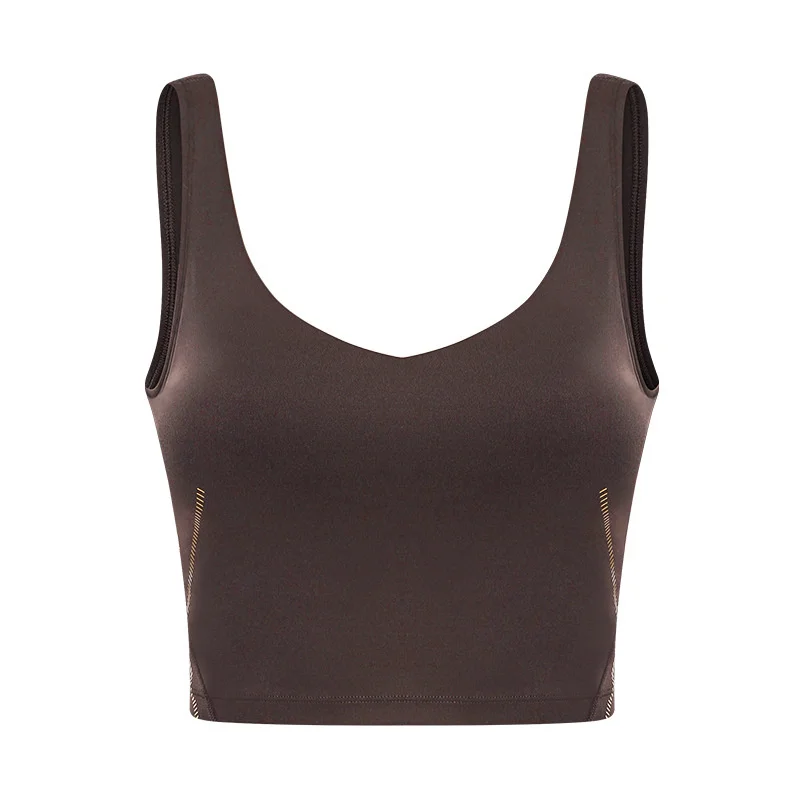 

New style shockproof top strap bra Yoga vest deep u back striped silver print Yoga suit