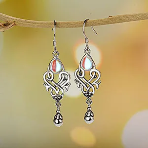 Q Boho, зеленый камень, маленькие висячие серьги, для женщин, полые серьги, висячие, серебряный цвет, винтажные индийские ювелирные изделия, крючок, серьги, этнические, DBE043 - Окраска металла: Q