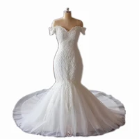 mermaid wedding gown off shoulder luxury beaded lace bridal dress