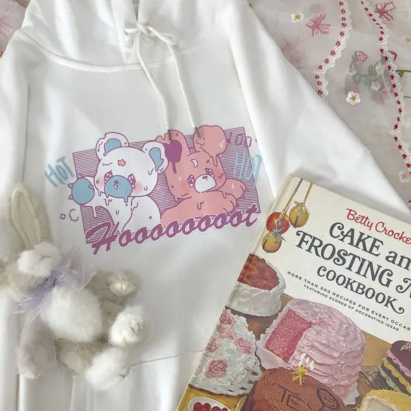 Толстовка с капюшоном в стиле Харадзюку смешные худи принтом кролика женский