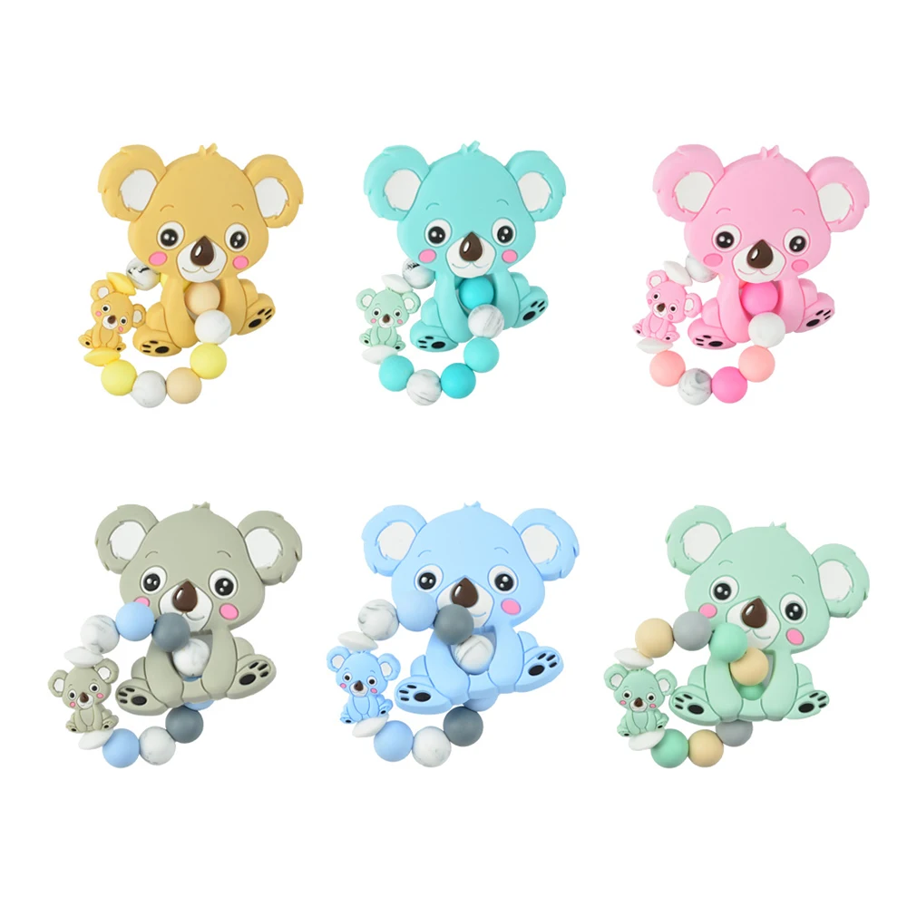 Pulsera de silicona koala para beb&eacute;, mordedor redondo para beb&eacute;, cuentas de silicona, joyer&iacute;a para mascar de enfermer&iacute;a, juguete de grado alimenticio, Cuidado Oral, BPA Fr-1