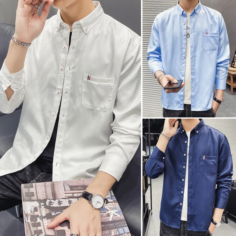 

9 Colors 2021New 100% Cotton Oxford Shirt Men Spring Casual Men Shirt Long Sleeve Slim Fit Dress Shirts Men's Social Shirt