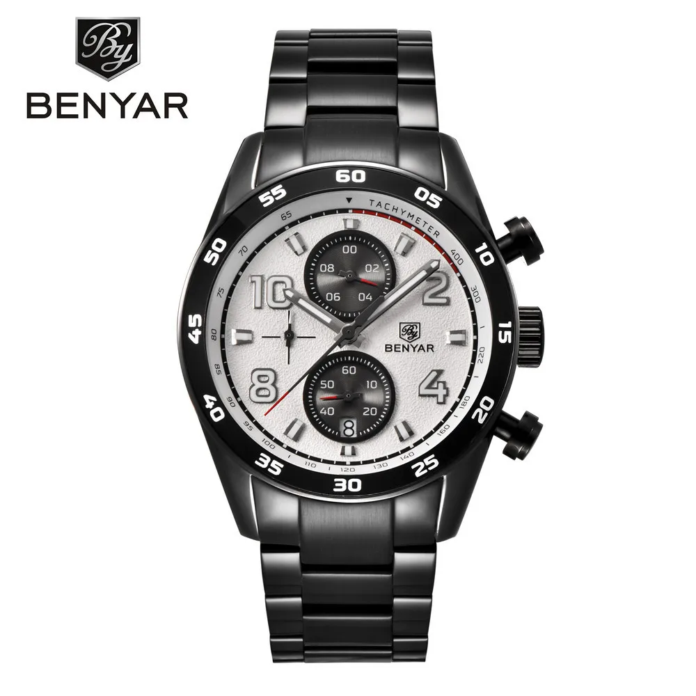 

BENYAR BY-5126M men's quartz watch steel belt three small plate pointer water business watch