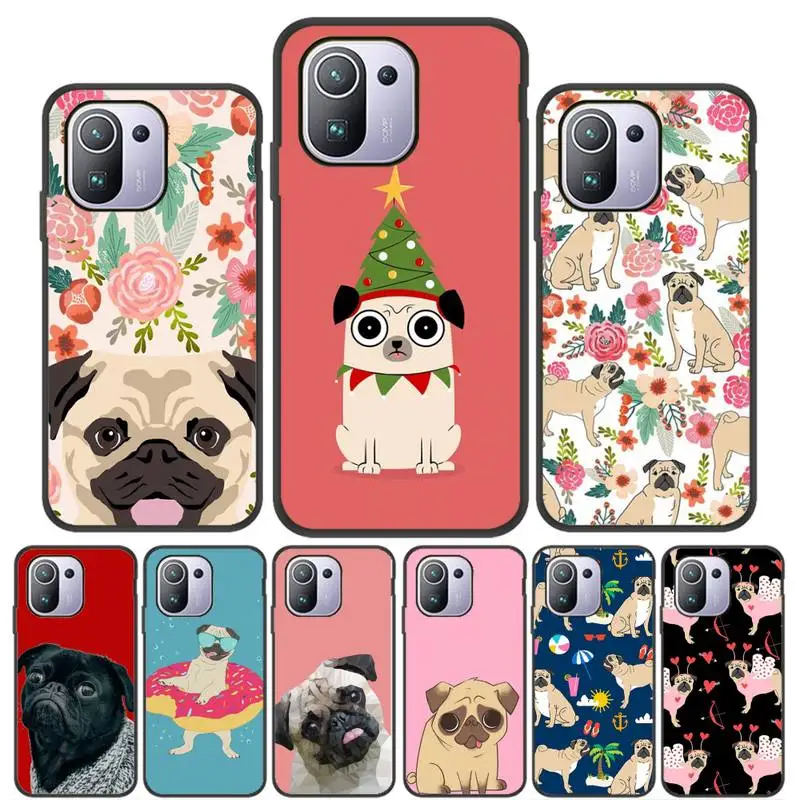 

Dog Pug Phone Case For Xiaomi Mi 8 Lite 9 SE 10 10T Pro Mi 11 For Mi Series Black Silicone Soft Shell Cover