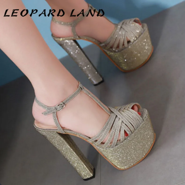 LTARTA/2019 сезон весна лето блестящие босоножки на высоком толстом каблуке с пряжкой