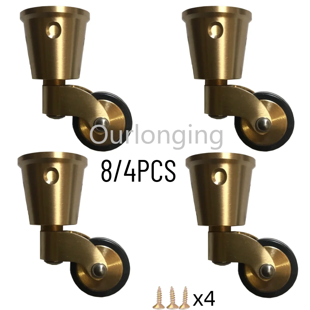 

8PCS Vintage Universal Caster Wheels Brass 360 Degree Swivel Wheel Round Cup Furniture Legs Caster Wheels with Screws