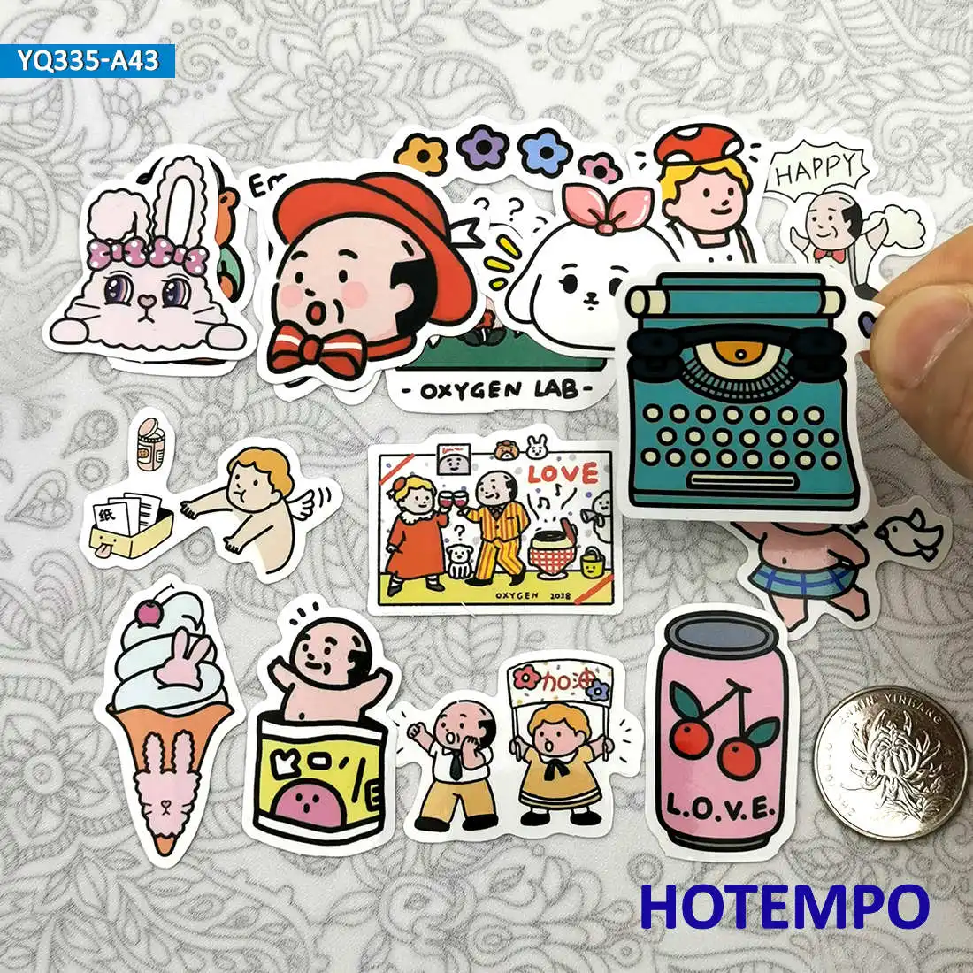 

43pcs Cute Oxygen Lab Kawaii Cartoon Mini Diary Funny Sticker for Kids Toys Scrapbook Notebooks Stationery Phone Laptop Stickers