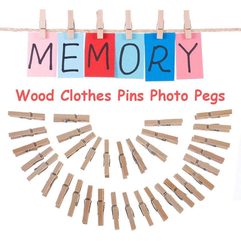 

100Pcs Mini Natural Wooden Clothespins DIY Craft Projects Decorative Photo Clip Film Picture Wall Hanging Clips Sealing Tool