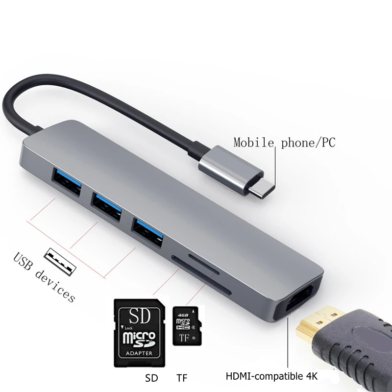 Кардридер TRUMSOON с Type C на HDMI USB 3 0 SD TF адаптер для MacBook Samsung S9 Dex Xiaomi 10 Realme Q2 TV PS5|Кабели