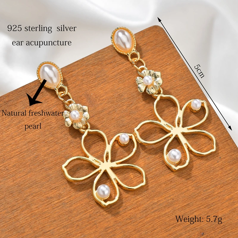 New Natural Freshwater Pearls Drop Earrings For Women Geometric Flowers Shaped S925 Silver Hooks Dangle Female Jewelry | Украшения и