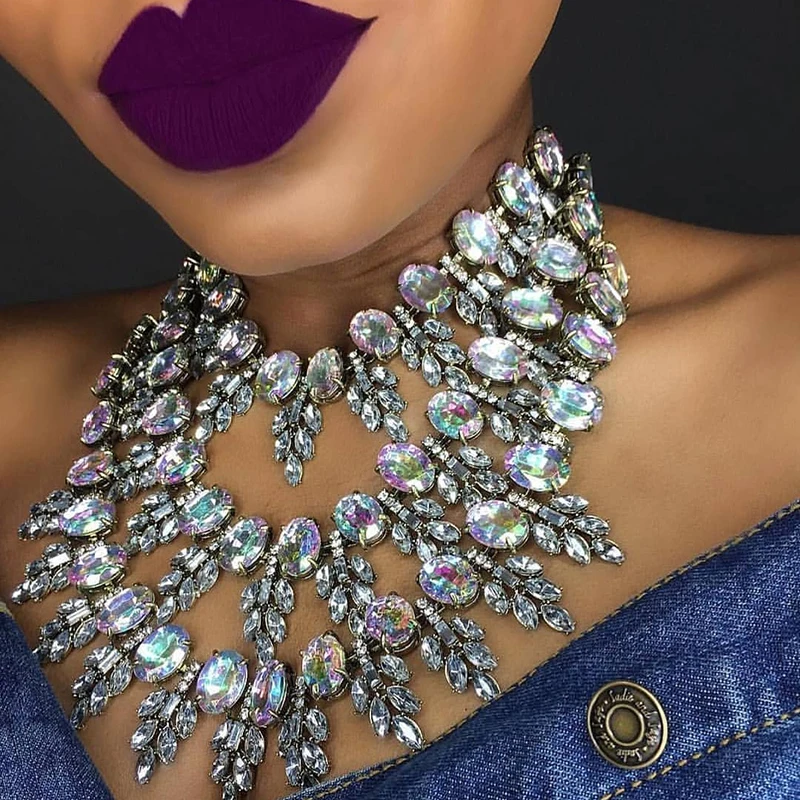 Dvacaman Luxury Handmade Pendant Necklace for Women Wedding Party Bohemian Shiny 3pcs/set Crystal Choker Jewelry Female | Украшения и