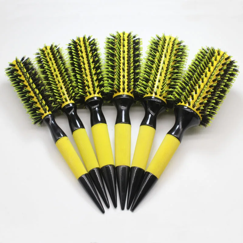 

Free Shipping Wooden Hair Brush With Boar Bristle Mix Nylon Styling Tools Professional Round Hair Brush (6pcs/set)