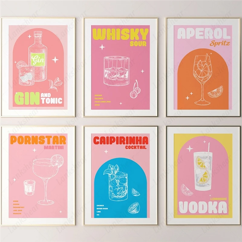 

French Martini Mojito Gin Aperitif Cocktail Wall Art Canvas Painting Nordic Posters and Prints Wall Pictures for Bar Room Decor