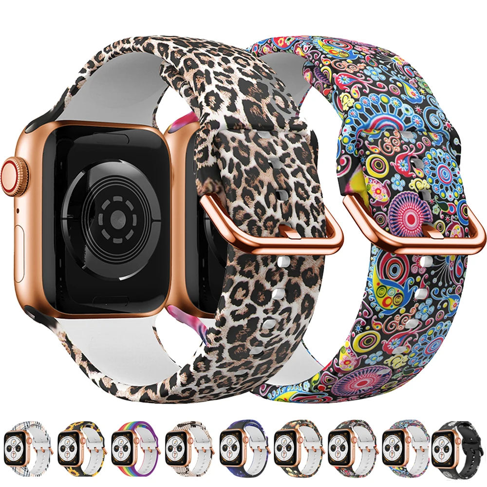 

Браслет женский, силиконовый, с леопардовым принтом, 38/40/42/44 мм, для iwatch 6/se/5/4/3/2/1