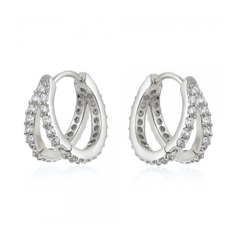 

925 Sterling Silver Double Layer Hoop Earrings for Women Minimalist Crystal CZ Earrings Trendy Fashion Daily Jewelry Gift