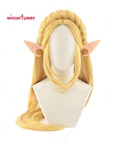 princess golden braid wigs long heat resistant synthetic hair cosplay wigs elf ears