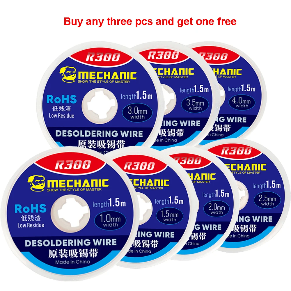 

Оплетка для удаления припоя MECHANIC R300, Длина 1,0/1,5/2,0/2,5/3,0/3,5 мм, ширина 4,0 м, оплетка для удаления припоя, медный фитиль для припоя, провод, шнур