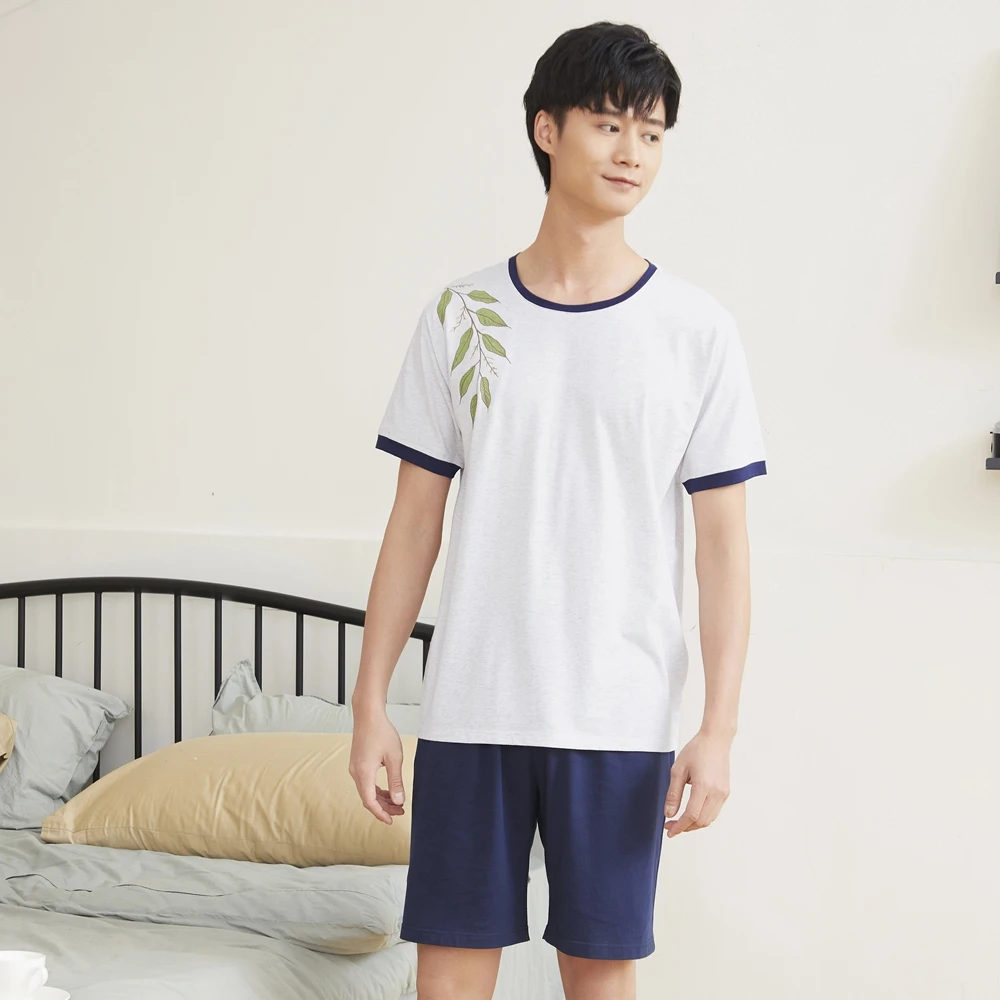 

Conlia Мужская Хлопковая пижама с коротким рукавом с принтом, одежда для сна размера плюс, топы, штаны, костюм, комплект для отдыха