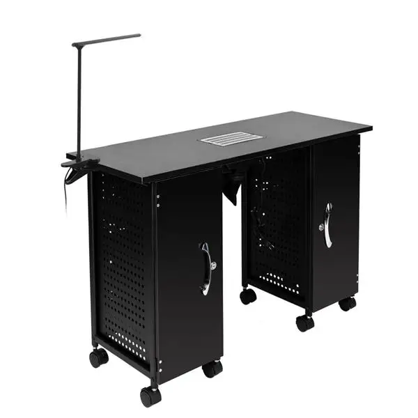 

【US Warehouse】Iron Manicure Station Large Table with LED Lamp & Arm Rest Salon Spa Nail Equipment Table