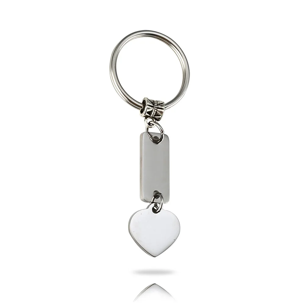 Пустая прямоугольная подвеска в форме сердца брелок для ключей из нержавеющей