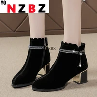 2021 women ankle boots fashion pu leather boots high heel ladies shoes side zipper short boots for women shoes