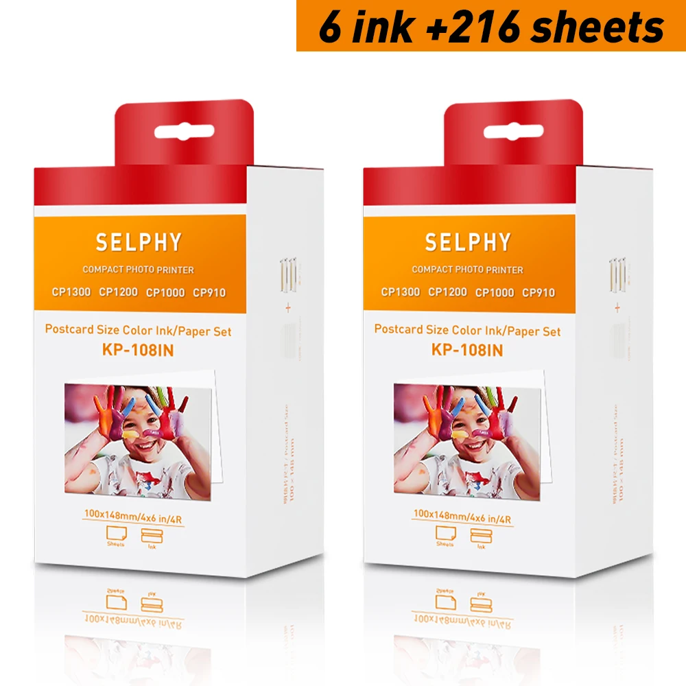 Compatible Canon Selphy CP1300 CP1200 CP1000 CP910 Ink Cassette for Selphy CP1300 Photo Paper Set Printer Photo KP108 with Case