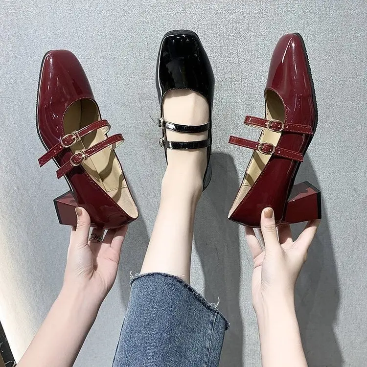 

New Mary Jane Shoes Women's High Heels Retro Platform Shoes Thick Heels High Heels Buckle High Heels Square Toe Fashion Ladies