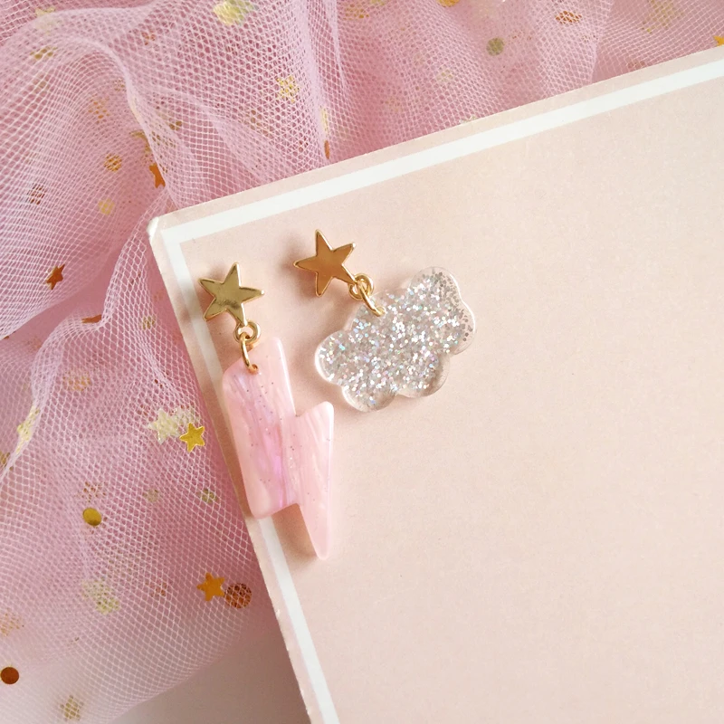 Серьги женские Асимметричные в виде облака с молнией|Серьги-подвески| |