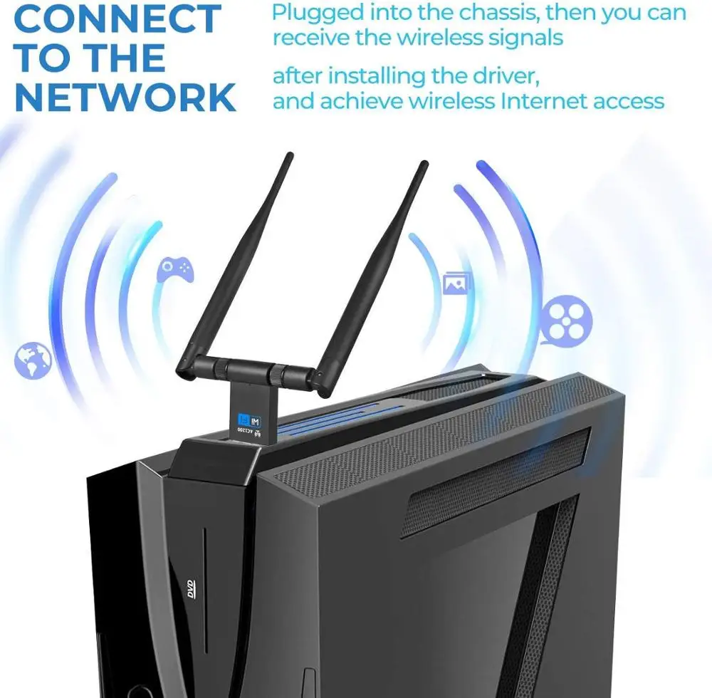 Беспроводной Wi-Fi адаптер AMKLE USB-адаптер 1200 Мбит/с двойная антенна сетевая карта LAN 2