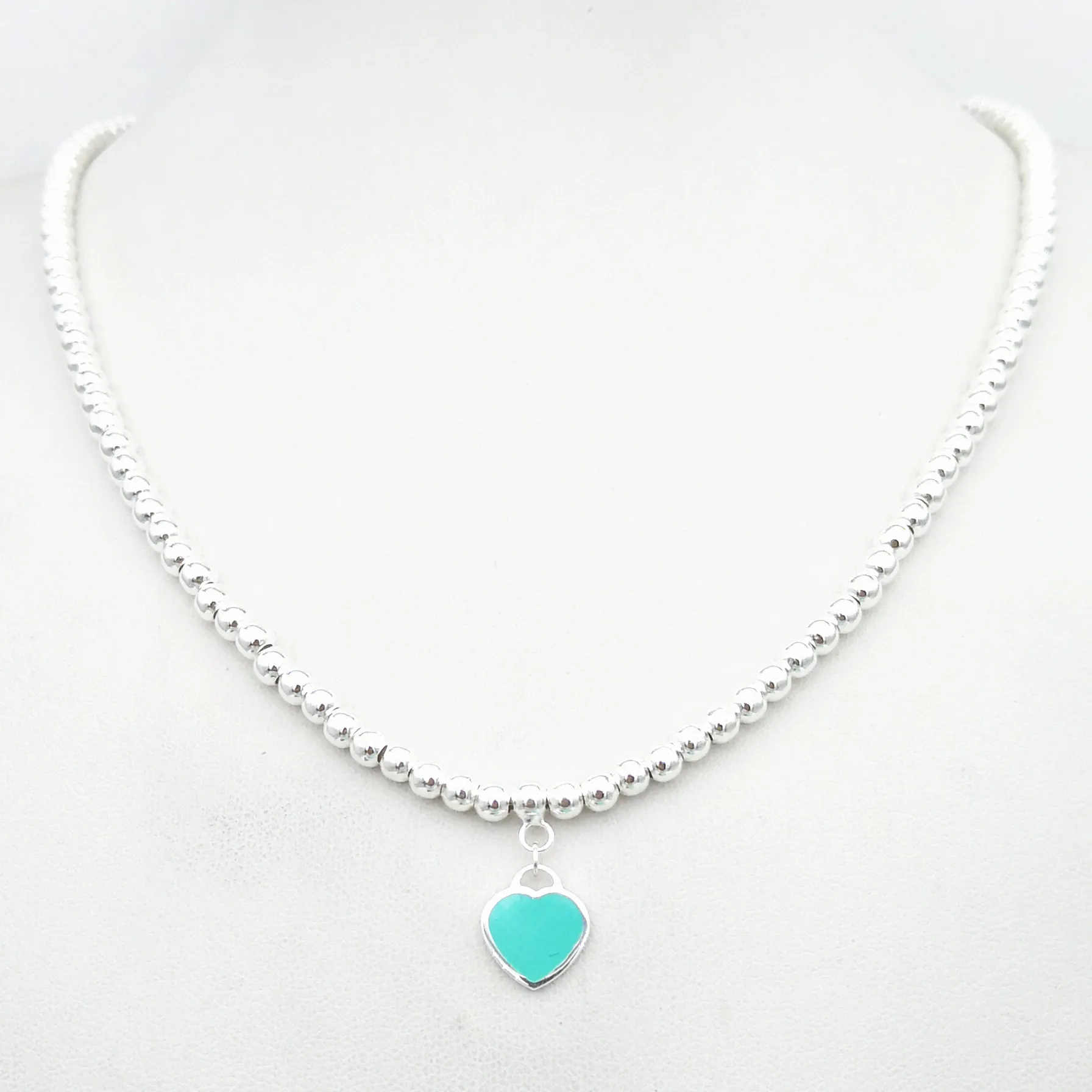 1: 1 sterling silver 925 classic 10mmX13mm exclusive blue enamel caution card ladies 4mm round bead necklace | Украшения и