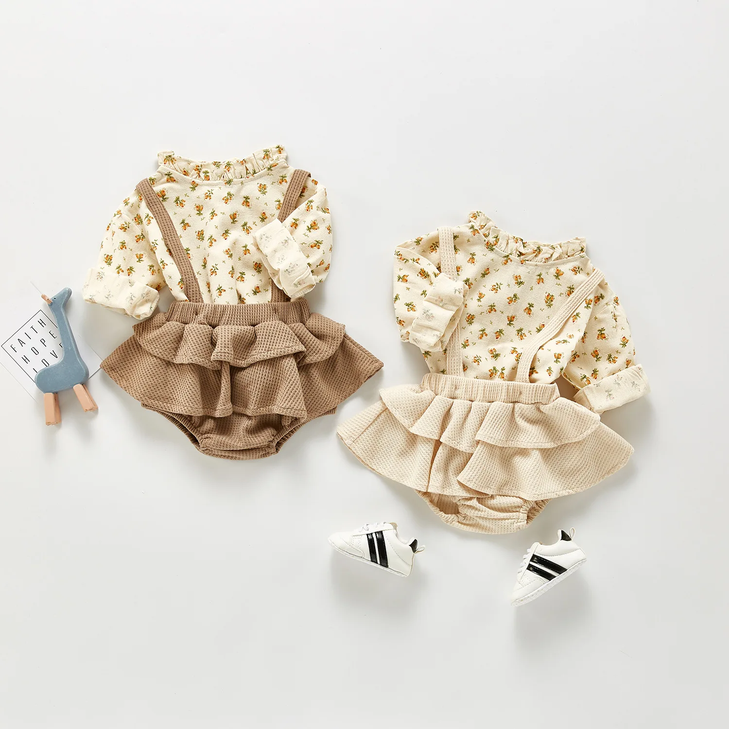 

2021 Spring New Floral Baby Girl Clothes Sets Newborn Baby Long Sleeve Blouses + Jumpsuit Overalls Fashion Baby Girl Outfits