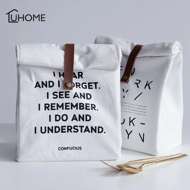 

Large-Capacity Fresh Cooler Bags Aluminum Foil Insulation Bag White Letter Print Portable Lunch Bag Convenient Lunch Box